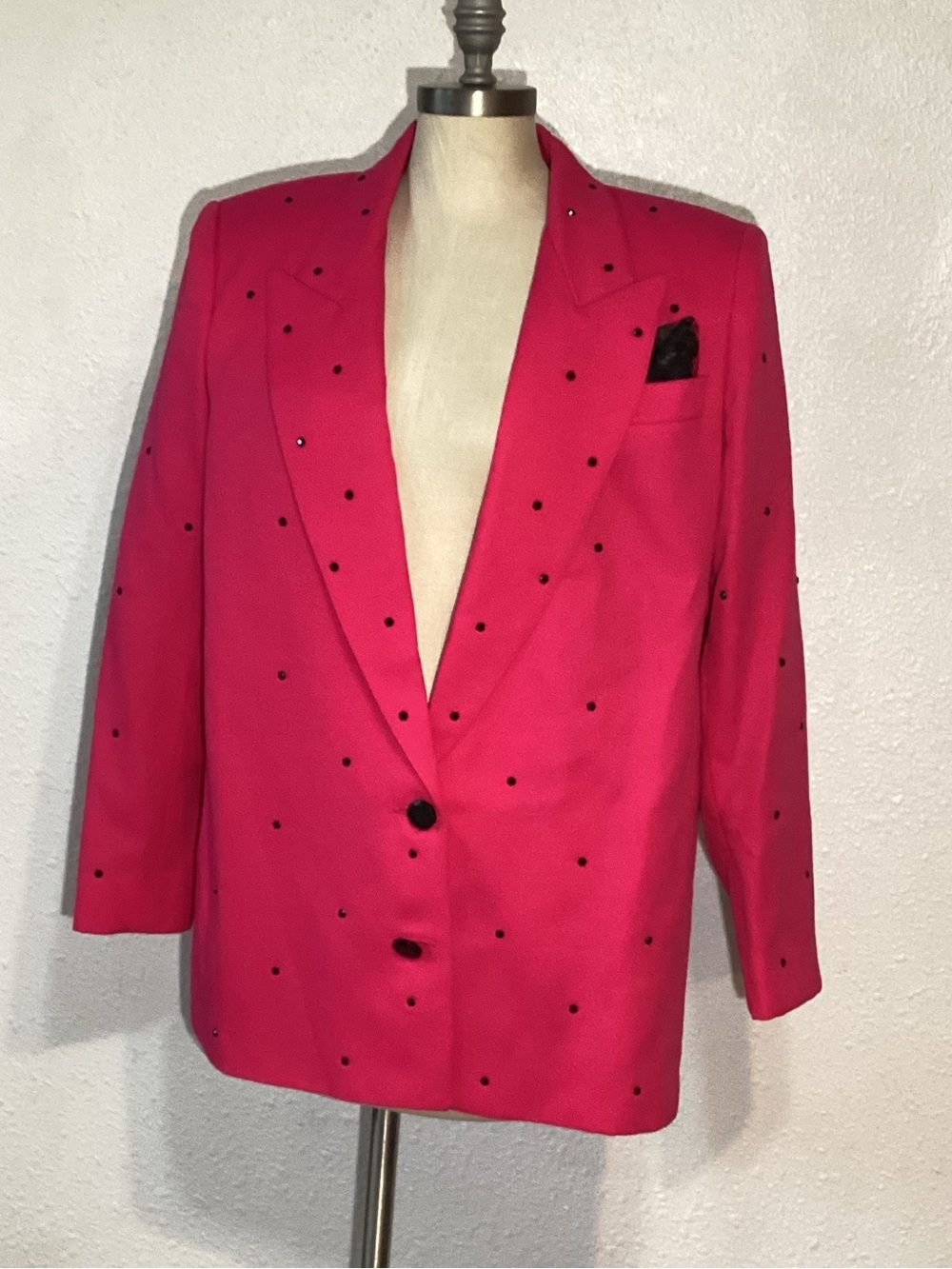 Criscione vintage hot Pink Women's Blazer Jacket with Black Dot size mediumAccen